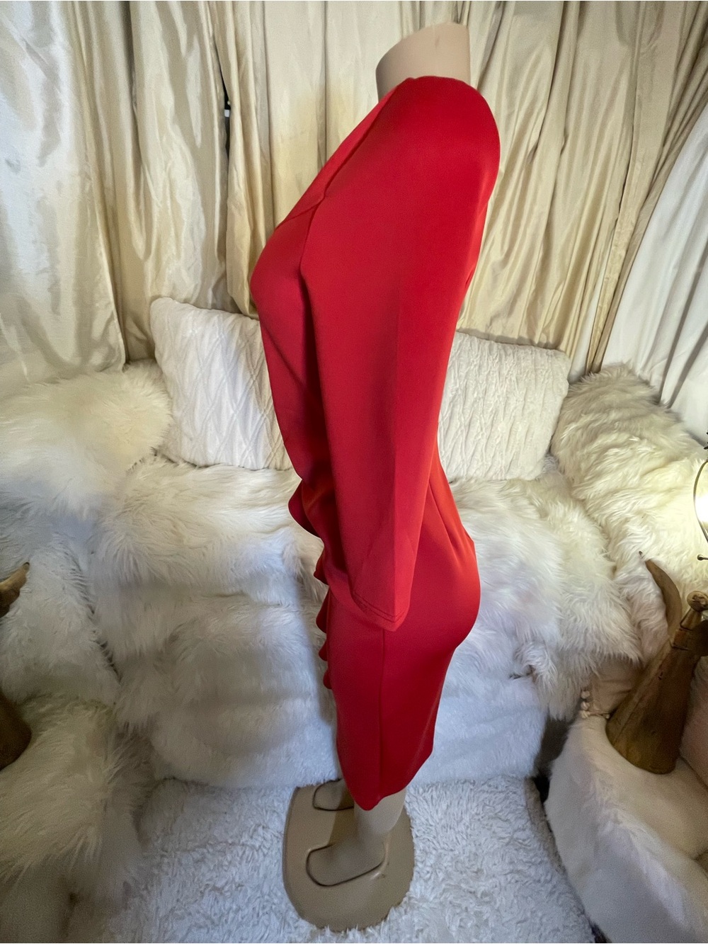 Authentic Burberry Scarf and Red Long-Sleeve Pencil Dress-Skirt size Medium